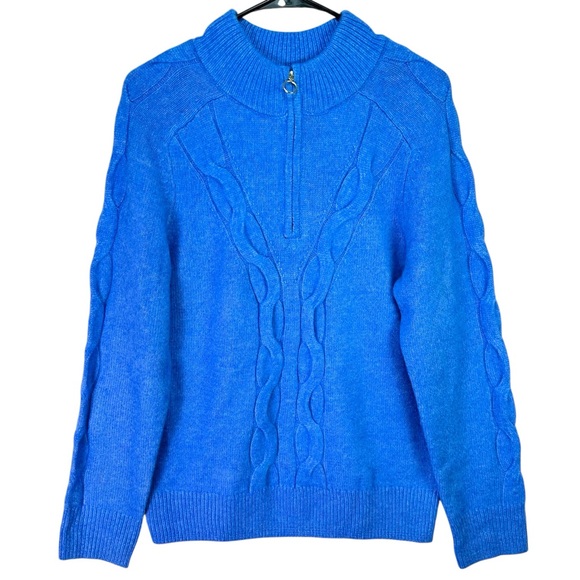 NWT Croft & Barrow Blue Cable Knit Quarter Zip Sweater Women’s Medium - Picture 1 of 12